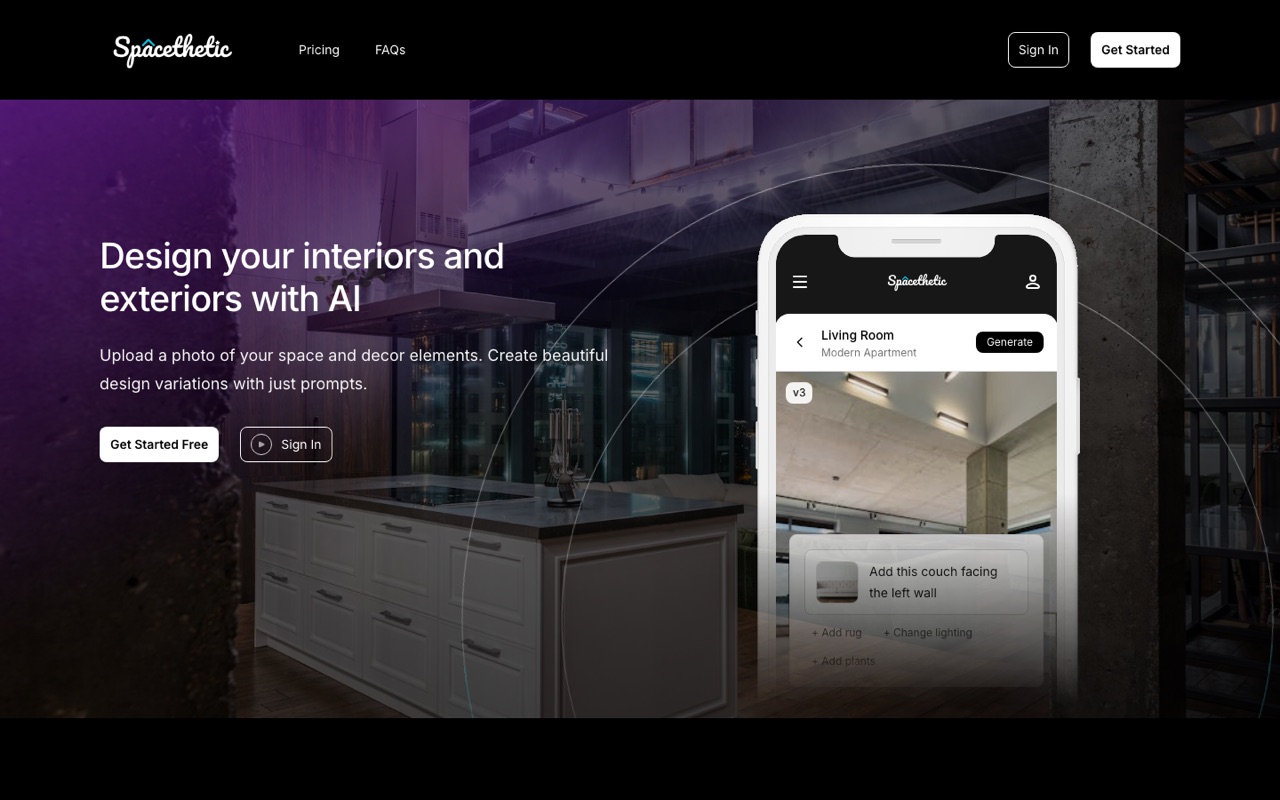 Spacethetic, AI interior and exterior design