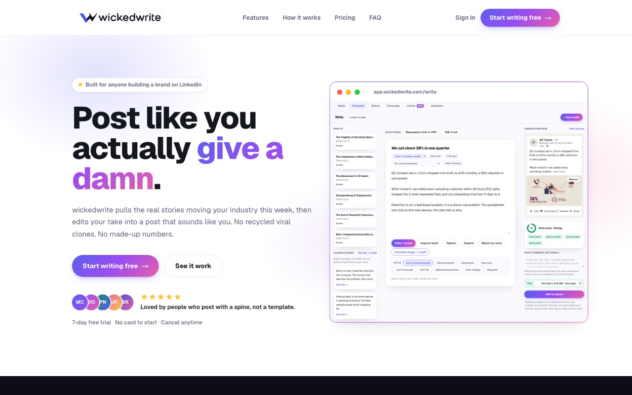 WickedWrite, AI writing for LinkedIn creators